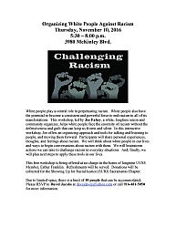 White People Against Racism Workshop - Thurs. 11/10
